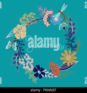 Satz von Blättern, Blüten, Schmetterling, Libelle, Beeren, Bush Stock Vektor