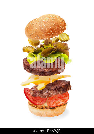 Frische leckere Burger, isoliert auf weiss Stockfoto