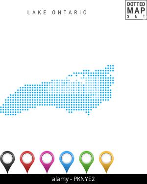 Dots Muster Vektorkarte des Lake Ontario. Stilisierte Einfache Silhouette des Lake Ontario. Eingestellt von bunten Karte Markierungen. Abbildung isoliert auf weißem Hintergrund. Stock Vektor