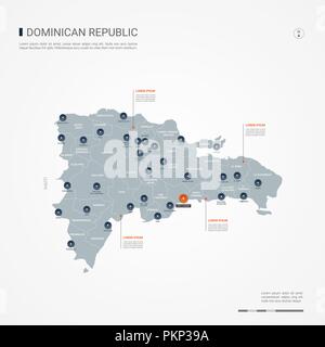 Dominikanische Republik Karte mit Grenzen, Städte-, Kapital- und administrativen Abteilungen. Infografik Vektorkarte. Bearbeitbare Layer deutlich gekennzeichnet. Stock Vektor