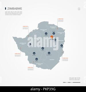 Simbabwe Karte mit Grenzen, Städte-, Kapital- und administrativen Abteilungen. Infografik Vektorkarte. Bearbeitbare Layer deutlich gekennzeichnet. Stock Vektor