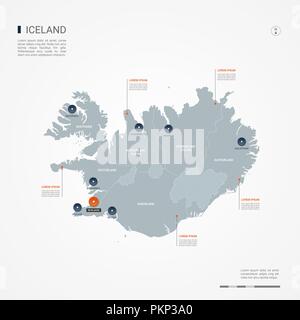 Island Karte mit Grenzen, Städte-, Kapital- und administrativen Abteilungen. Infografik Vektorkarte. Bearbeitbare Layer deutlich gekennzeichnet. Stock Vektor