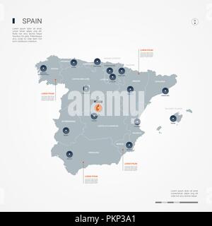 Spanien Karte mit Grenzen, Städte-, Kapital- und administrativen Abteilungen. Infografik Vektorkarte. Bearbeitbare Layer deutlich gekennzeichnet. Stock Vektor