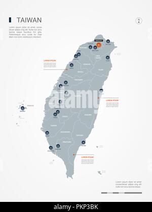 Taiwan Karte mit Grenzen, Städte-, Kapital- und administrativen Abteilungen. Infografik Vektorkarte. Bearbeitbare Layer deutlich gekennzeichnet. Stock Vektor