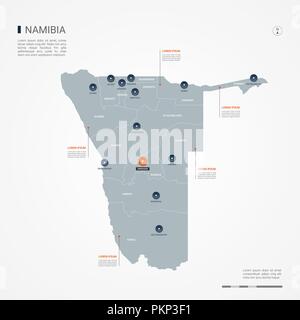 Namibia Karte mit Grenzen, Städte-, Kapital- und administrativen Abteilungen. Infografik Vektorkarte. Bearbeitbare Layer deutlich gekennzeichnet. Stock Vektor