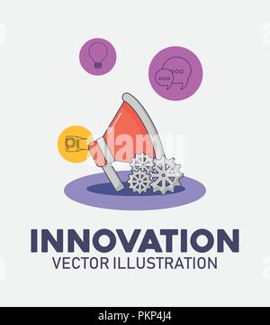 Megaphon Zahnräder Marketing Technology Innovation Vector Illustration Stock Vektor