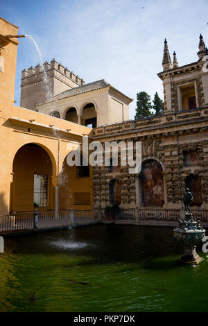 Sevilla, Spanien - 19. Juni 2017: Toursists besuchen Sie die Alcazar Palast in Sevilla, Spanien, Europa. Die Alcazar Palast ist ein königlicher Palast in Sevilla, Spanien, b Stockfoto