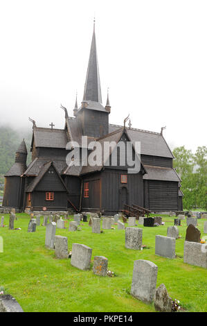Borgund Holzkirche in Norwegen ansässig waren, sehr häufig im Norden Europas. Stockfoto