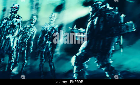 Angriff Zombies im Grab. Genre Horror. Blauer Hintergrund Stockfoto