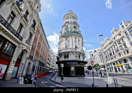 Edificio Rasenfläche. Gran Via, Madrid, Spanien Stockfoto