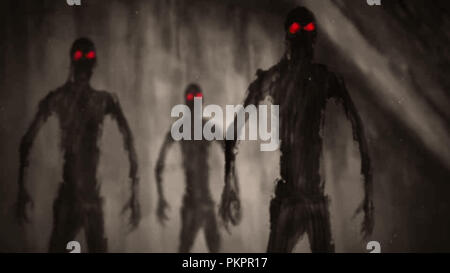 Angriff Zombies im Grab. Genre Horror. Schwarz und Weiß. Stockfoto