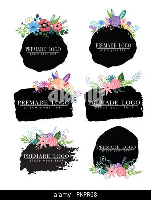 Hand cute floral logo Vorlage erstellt Stock Vektor