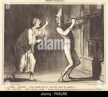 Adélaide... Adélaide... il me semble que Je vois Deja venir La Comète!!... Vom: veröffentlicht 1857. Abmessungen: Bild: 20,8 x 26,5 cm (8 3/16 x 10 7/16 in.) Blatt: 26,8 x 34,6 cm (10 9/16 x 13 5/8 in.). Medium: Lithographie auf Webte Papier. Museum: Nationalgalerie, Washington DC. Thema: Honoré Daumier. Stockfoto