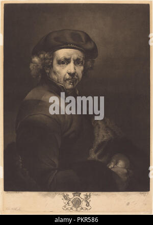 Rembrandt, Selbstbildnis. Stand: 1767. Medium: MEZZOTINT. Museum: Nationalgalerie, Washington DC. Autor: Richard Earlom nach Rembrandt van Rijn. Stockfoto