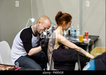 Turin, Italien. 14 Sep, 2018. In Turin ist eine der wichtigsten Tattoo Veranstaltung in Italien statt. Credit: Daniele Baldi/Pacific Press/Alamy leben Nachrichten Stockfoto
