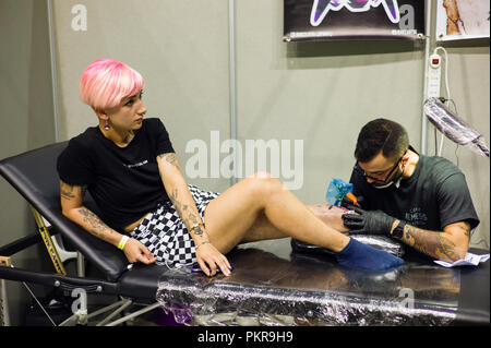 Turin, Italien. 14 Sep, 2018. In Turin ist eine der wichtigsten Tattoo Veranstaltung in Italien statt. Credit: Daniele Baldi/Pacific Press/Alamy leben Nachrichten Stockfoto