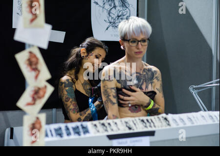 Turin, Italien. 14 Sep, 2018. In Turin ist eine der wichtigsten Tattoo Veranstaltung in Italien statt. Credit: Daniele Baldi/Pacific Press/Alamy leben Nachrichten Stockfoto