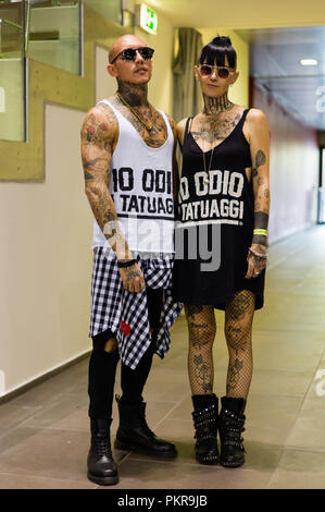 Turin, Italien. 14 Sep, 2018. In Turin ist eine der wichtigsten Tattoo Veranstaltung in Italien statt. Credit: Daniele Baldi/Pacific Press/Alamy leben Nachrichten Stockfoto