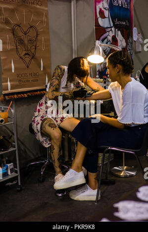 Turin, Italien. 14 Sep, 2018. In Turin ist eine der wichtigsten Tattoo Veranstaltung in Italien statt. Credit: Daniele Baldi/Pacific Press/Alamy leben Nachrichten Stockfoto