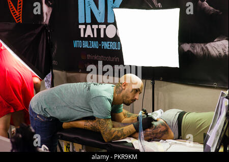 Turin, Italien. 14 Sep, 2018. In Turin ist eine der wichtigsten Tattoo Veranstaltung in Italien statt. Credit: Daniele Baldi/Pacific Press/Alamy leben Nachrichten Stockfoto