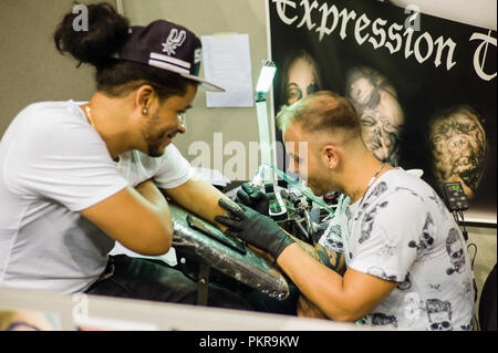 Turin, Italien. 14 Sep, 2018. In Turin ist eine der wichtigsten Tattoo Veranstaltung in Italien statt. Credit: Daniele Baldi/Pacific Press/Alamy leben Nachrichten Stockfoto