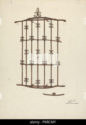 Eisen Fenster Gitter. Stand: 1936. Maße: gesamt: 35,5 x 25,8 cm (14 x 10 3/16 in.) Original IAD Objekt: 4'x5'. Medium: Aquarell, Buntstift, Feder und Tusche und Graphit auf Papier. Museum: Nationalgalerie, Washington DC. Autor: Geoffrey Holt und Harry Mann Waddell. Stockfoto