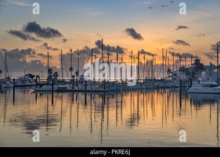 Segelboote in Corpus Christi Marina, Sunrise, Corpus Christi, Texas, USA Stockfoto