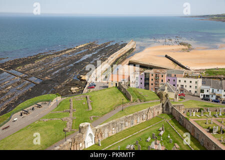 Luftaufnahme Ruine der Kathedrale in der Nähe der Küste St Andrews, Schottland Stockfoto