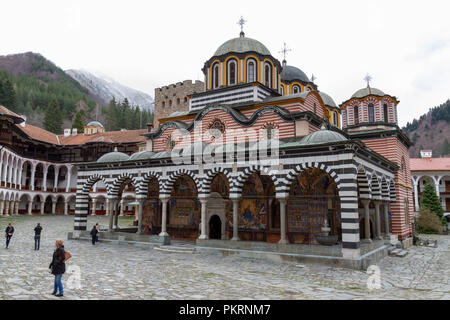 Die Geburt der Heiligen Mutter Kirche, Rila Kloster (Kloster des Hl. Ivan von Rila), Bulgarien. Stockfoto