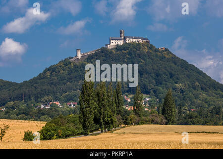 Dominanz der böhmischen Länder - Velky Bezděz Hügel mit den Ruinen eines bemerkenswerten königliche Burg aus der zweiten Hälfte des 13. Jahrhunderts von Přemysl Ot gebaut Stockfoto