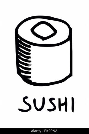 Handgezeichneten stil Abbildung eines einzelnen Sushi auf weißem Hintergrund Stock Vektor