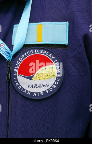 Sarang Helikopter Display Team Pilotenabzeichen, Flying Suit Patch Abzeichen. Indisches Pfauenzeichen der Luftwaffe Stockfoto