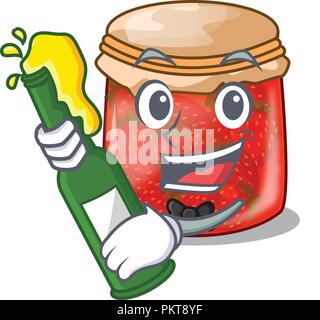 Mit bier Erdbeermarmelade Glas isoliert auf Cartoon Stock Vektor