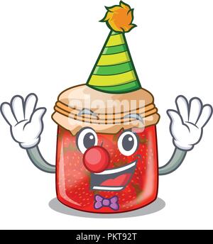 Clown Erdbeermarmelade Glas isoliert auf Cartoon Stock Vektor