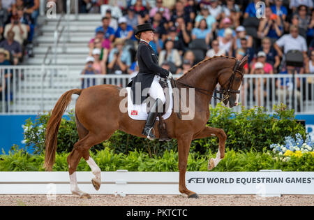 Tryon, USA. 14 Sep, 2018. Reiten, FEI World Equestrian Spiel 2018, Grand Prix Special: Isabell Werth aus Deutschland in Aktion auf Bella Rose. Quelle: Stefan Lafrentz/dpa/Alamy leben Nachrichten Stockfoto