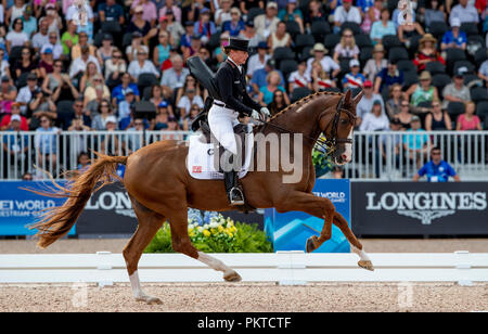 Tryon, USA. 14 Sep, 2018. Reiten, FEI World Equestrian Spiel 2018, Grand Prix Special: Isabell Werth aus Deutschland in Aktion auf Bella Rose. Quelle: Stefan Lafrentz/dpa/Alamy leben Nachrichten Stockfoto