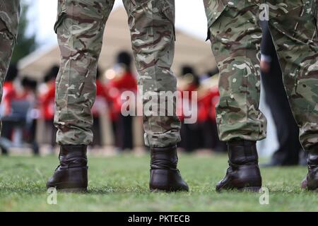 Worcester, Worcestershire, Großbritannien. 15. September 2018. Soldaten der Gurkha Regiment besuchen das Trommelfell Service bei Gheluvelt Park, Worcester. Peter Lopeman/Alamy leben Nachrichten Stockfoto