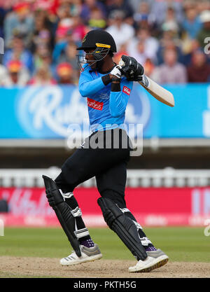 Edgbaston, Birmingham, Großbritannien. 15 Sep, 2018. Kricket Vitalität T20 Blast Finale Tag, Sussex Haie gegen Somerset; Jofra Archer von Sussex Haie Credit: Aktion plus Sport/Alamy leben Nachrichten Stockfoto