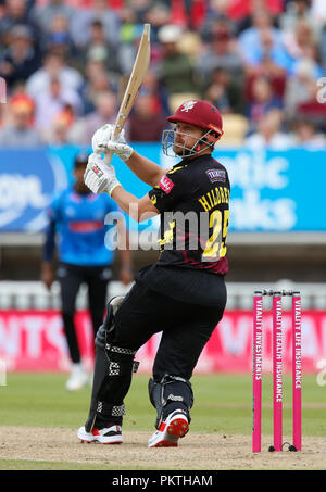 Edgbaston, Birmingham, Großbritannien. 15 Sep, 2018. Kricket Vitalität T20 Blast Finale Tag, Sussex Haie gegen Somerset; James Hildreth von Somerset hits out Credit: Aktion plus Sport/Alamy leben Nachrichten Stockfoto