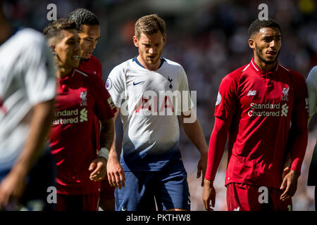 London, Großbritannien. 15. Sep 2018. Jan Vertonghen von Tottenham Hotspur beim Premier League Spiel zwischen den Tottenham Hotspur und Liverpool im Wembley Stadion, London, England am 15. September 2018. Foto von salvio Calabrese. 15 Sep, 2018. Quelle: AFP 7/ZUMA Draht/Alamy leben Nachrichten Stockfoto