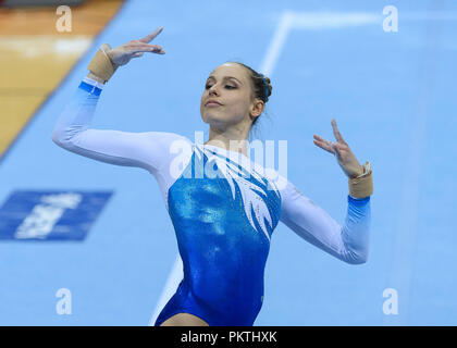 Stuttgart, Deutschland. 15 Sep, 2018. Sarah Voss (Koeln) am Boden. GES/Gymnastik/1 WM-Qualifikation, 15.09.2018 - | Verwendung der weltweiten Kredit: dpa/Alamy leben Nachrichten Stockfoto