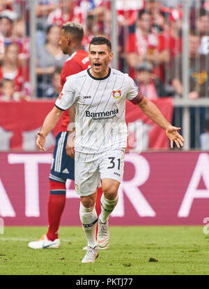 München, Deutschland. 15. Sep 2018. FC Bayern München, München, 15. September 2018 Kevin VOLLAND, Lev 31 Emotionen, Gefühle, Reaktionen, Wut, wütend, schreien, toben, Aktion, aggressiv, Aggression, FC BAYERN MÜNCHEN - Bayer 04 Leverkusen - DFL-Bestimmungen verbieten die Verwendung von Fotografien als BILDSEQUENZEN und/oder quasi-VIDEO - 1. Deutsche Fussball Liga, München, 15. September 2018, Saison 2018/2019, Spieltag 1 © Peter Schatz/Alamy leben Nachrichten Stockfoto
