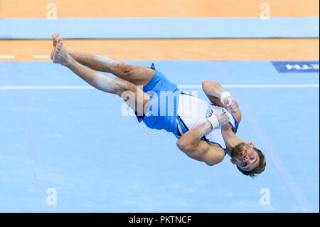 Stuttgart, Deutschland. 15 Sep, 2018. Andreas Bretschneider am Boden. GES/Gymnastik/1 WM-Qualifikation, 15.09.2018 - | Verwendung der weltweiten Kredit: dpa/Alamy leben Nachrichten Stockfoto