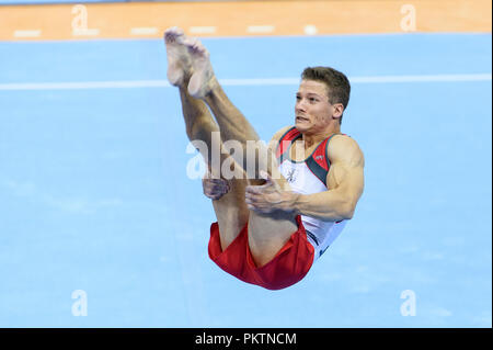 Stuttgart, Deutschland. 15 Sep, 2018. Philipp Herder (Berlin) am Boden. GES/Gymnastik/1 WM-Qualifikation, 15.09.2018 - | Verwendung der weltweiten Kredit: dpa/Alamy leben Nachrichten Stockfoto