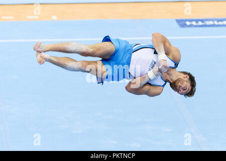 Stuttgart, Deutschland. 15 Sep, 2018. Andreas Bretschneider am Boden. GES/Gymnastik/1 WM-Qualifikation, 15.09.2018 - | Verwendung der weltweiten Kredit: dpa/Alamy leben Nachrichten Stockfoto