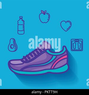 Tennis Schuhe mit gesunden Lebensstil Symbole Stock Vektor