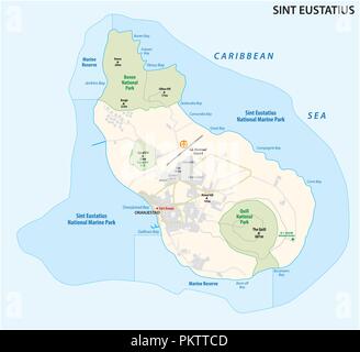 Sint Eustatius Straße und Nationalpark Vektorkarte. Stock Vektor