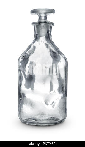 Isolierte Objekte: leere Glasflasche, unbeschriftete, pharmazeutischen oder medizinischen, closeup Schuß auf weißem Hintergrund Stockfoto
