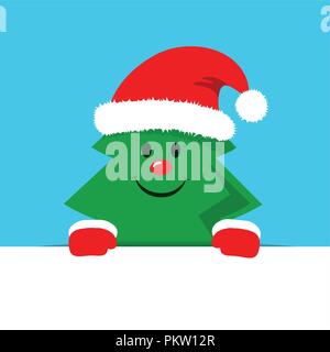 Süße Weihnachten Baum mit roter kappe Vektor-illustration EPS 10. Stock Vektor