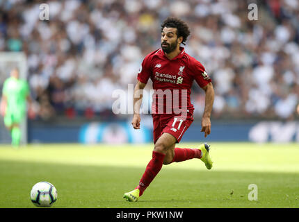 Liverpools Mohamed Salah während der Premier League Match im Wembley Stadion, London. PRESS ASSOCIATION Foto. Bild Datum: Samstag, September 15, 2018. Siehe PA-Geschichte Fussball Tottenham. Photo Credit: Adam Davy/PA-Kabel. Einschränkungen: EDITORIAL NUR VERWENDEN Keine Verwendung mit nicht autorisierten Audio-, Video-, Daten-, Spielpläne, Verein/liga Logos oder "live" Dienstleistungen. On-line-in-Match mit 120 Bildern beschränkt, kein Video-Emulation. Keine Verwendung in Wetten, Spiele oder einzelne Verein/Liga/player Publikationen. Stockfoto